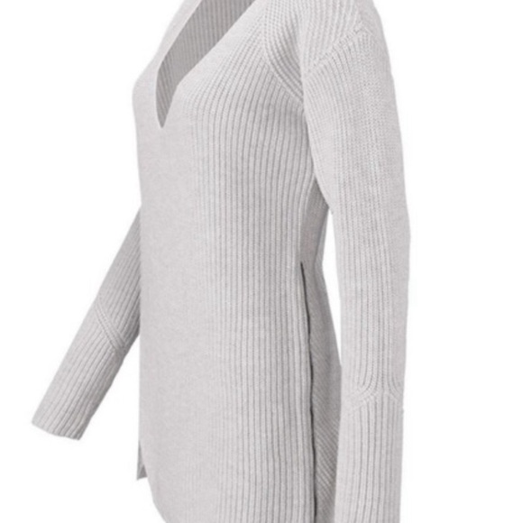 CABI DEEP V ZIP SIDE RIBBED SWEATER GRAY CLOUD XS - Picture 15 of 16